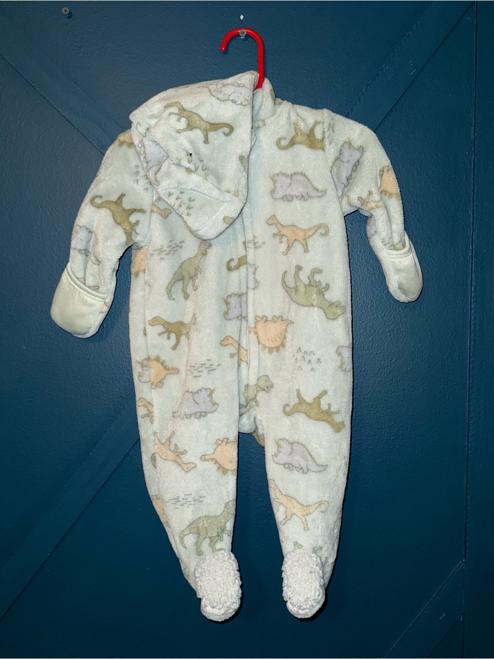 Garanimals Cream Plush Dino Hooded Footed One-Piece
